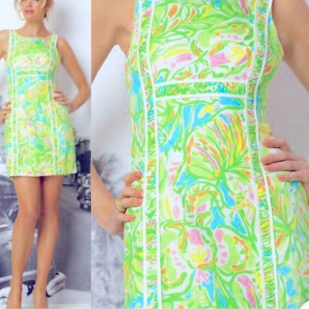 Lilly Pulitzer Fryer Shift Elephant Ears Vibrant Floral Mini Dress SZ 4